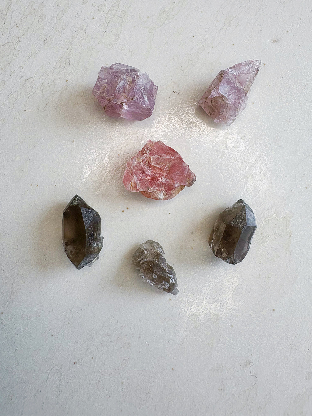 Mini lot 6 - Quartz fumé / Fluorite rose - origine FRANCE