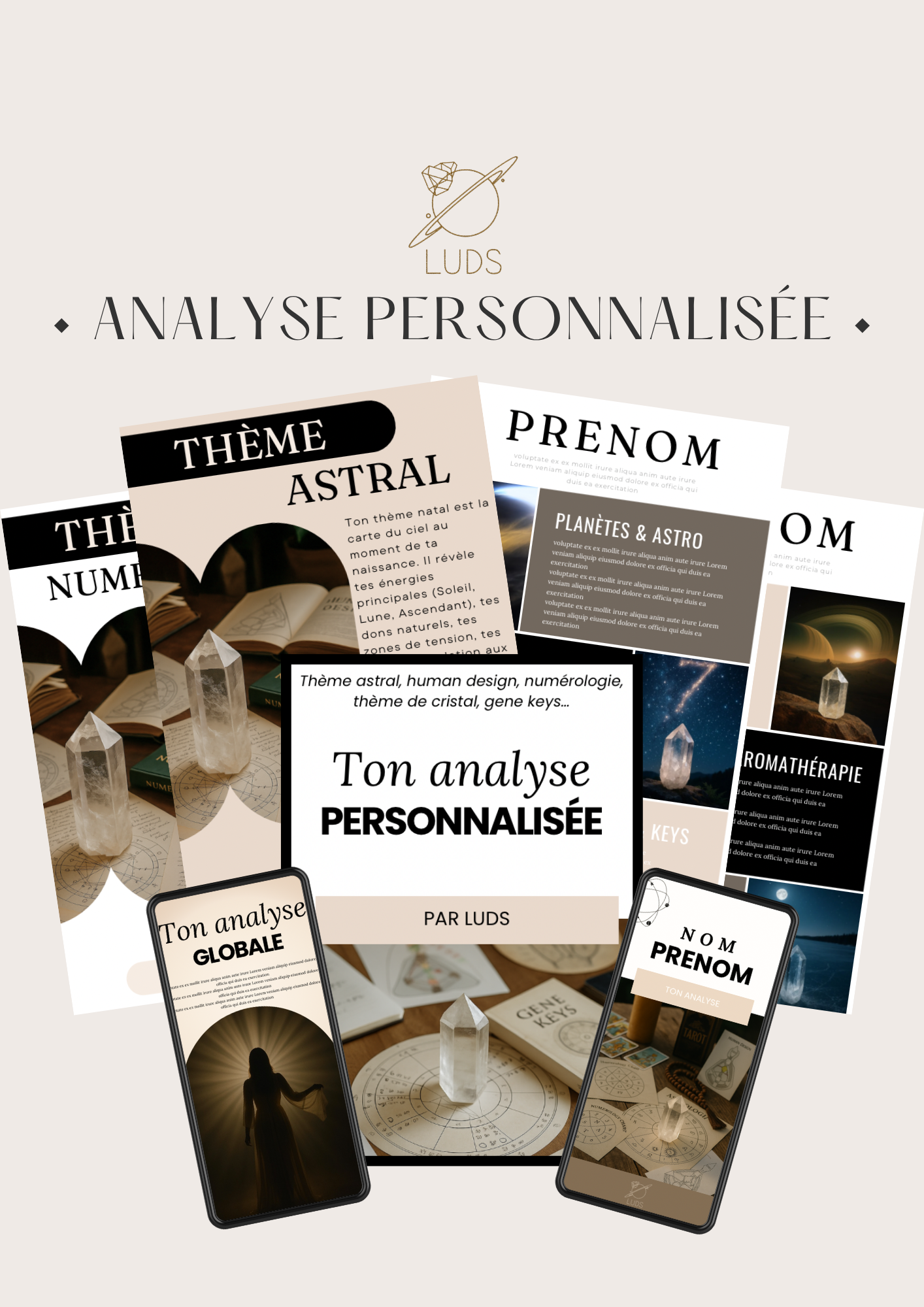 Analyse  personnelle complète - thème astral, human design, theme numérologique, gene keys, thème de cristal… une lecture globale unique