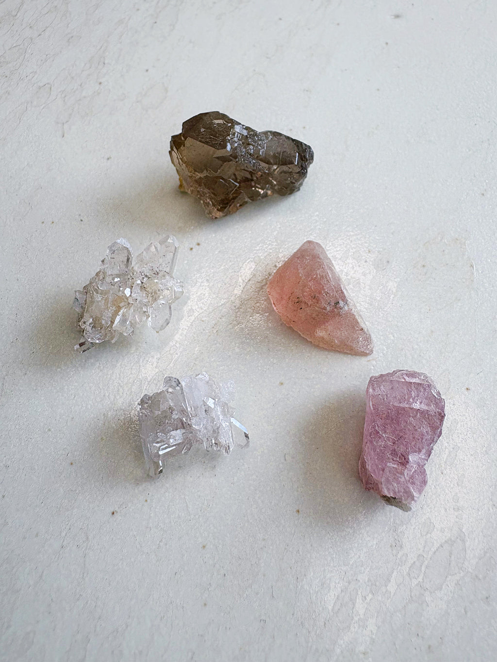 Mini lot 3 - Cristal de roche / Quartz fumé / Fluorite rose - origine FRANCE